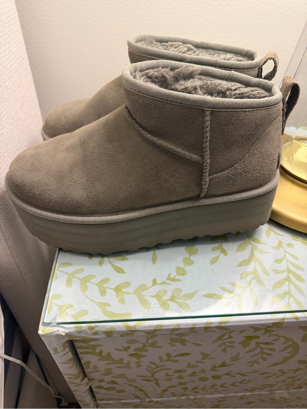 UGG Women's Platform Shearling-Lined Ankle Slippers in green